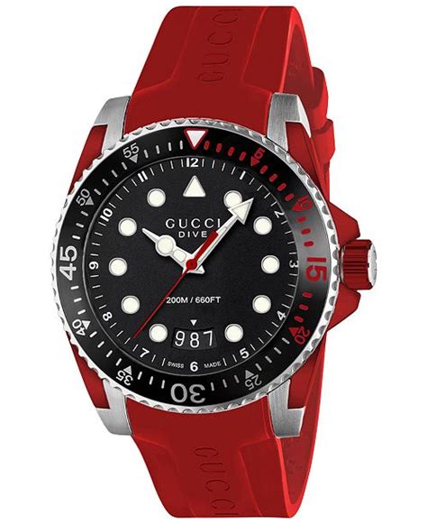 gucci men's swiss dive red rubber strap watch 40mm ya136309|Gucci swiss dive.